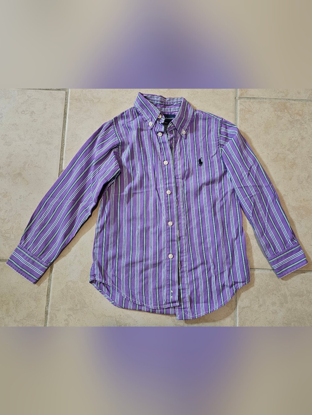 RALPH LAUREN Todler Boys Long Sleeve Purple Green Cotton Dress Shirt Size 4T
